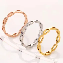 Stainless Steel Punk Glossy Metal Square Chain Open Ring For Women Round Hiphop Hollow Chains Finger Rings Party Fashion Jewelry