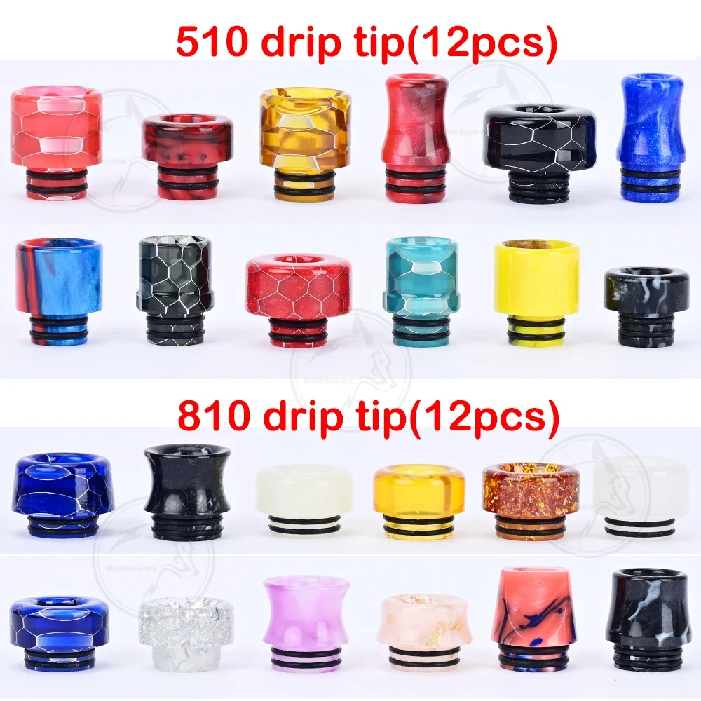 

24 шт./кор. wolfcoolvape Drip Tips 510 Drip Tip 810 Drip Tip мундштук vape произвольный цвет смоляные материалы советы для Vapes Tanks rda