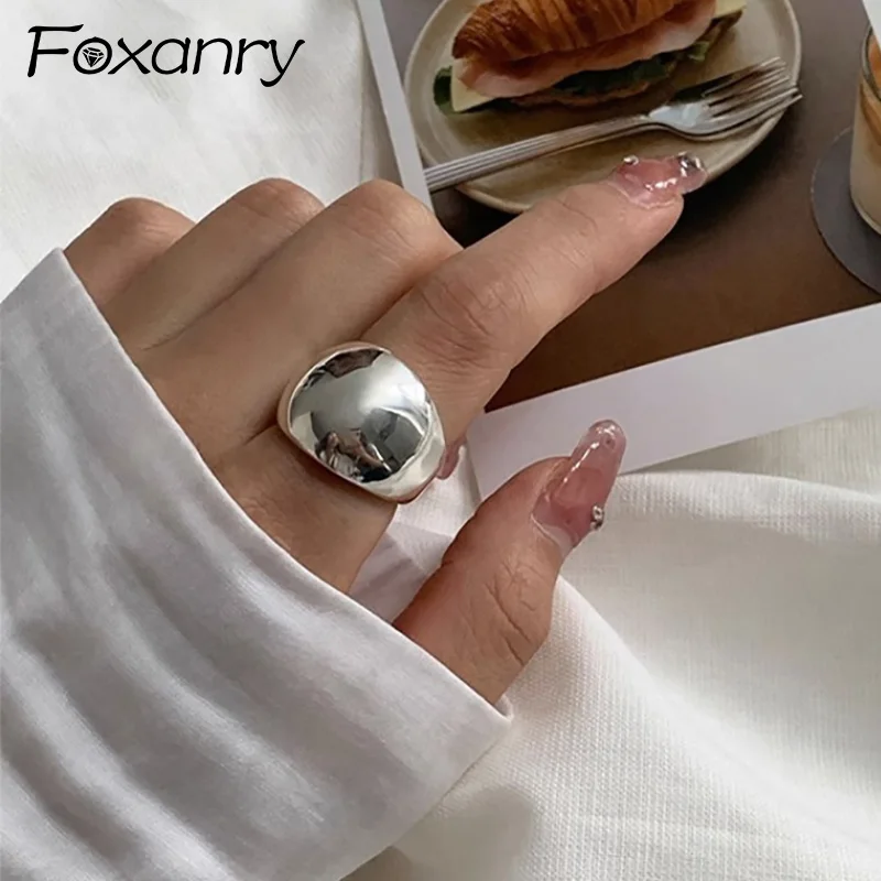 Foxanry Silver Color Minimalist Smooth Geometric Rings For Women Couples Creative Fashion Classic Party Jewelry Gifts Wholesale