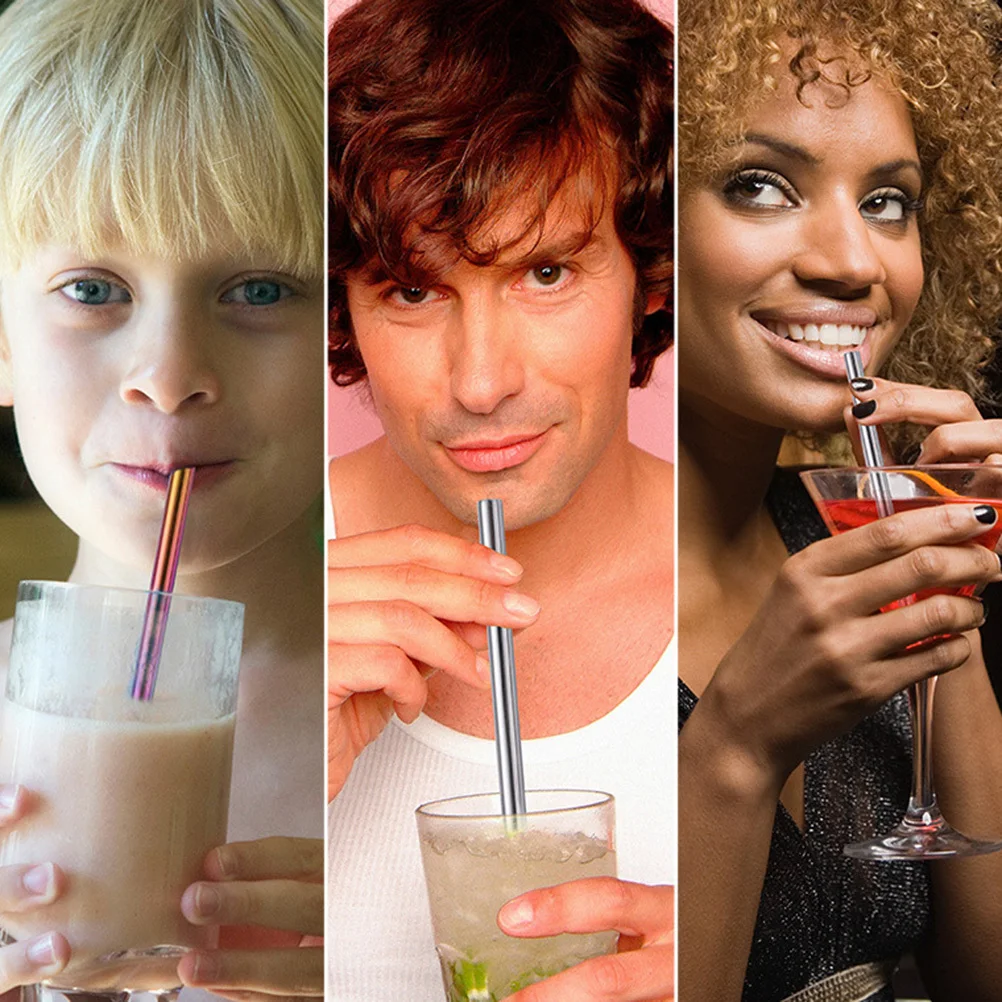 

7Pcs Stainless Steel Straws Reusable Stirrer Set Colored Metal Drinking Straw for Milk Tea Smoothies Ice Cream and Cocktail