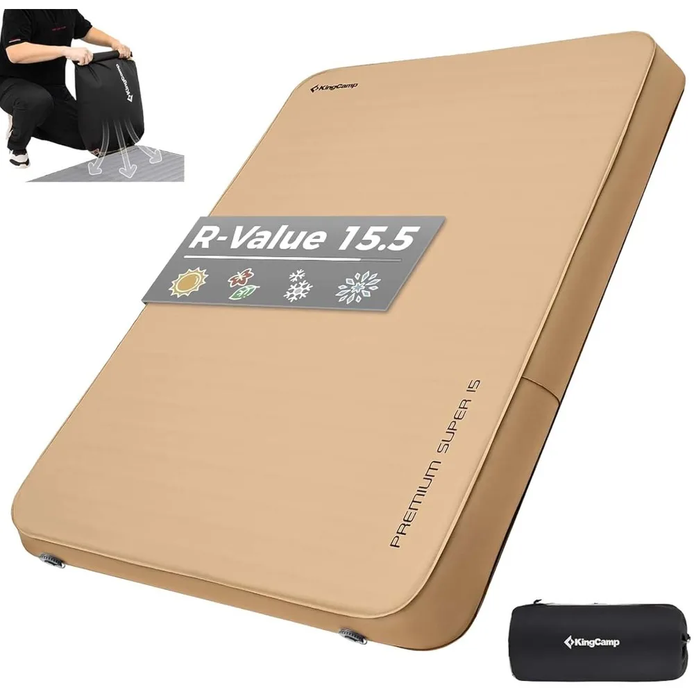 

Self Inflating Sleeping Pad, 6" Ultra Thick R 15.5 Air & Foam Camping Mattress 2 Person, Full Size Double Sleeping Pad for Camp