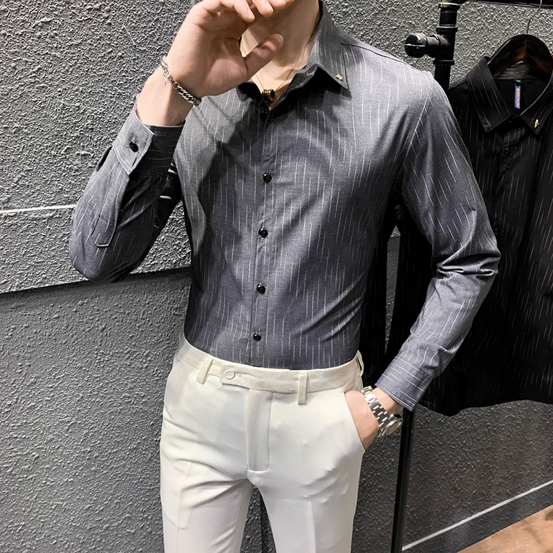 The Main Promotion of New Explosive Personality Casual Style Lapel High-end Business Office + Handsome Comfortable Men's Shirt