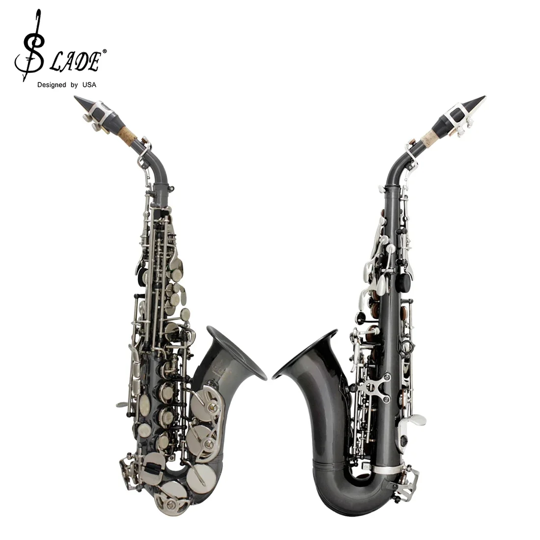 SLADE Soprano Saxophone Nickel Plated Black Bb Adjustment Saxophone Woodwind Instrument with Case Sax & Accessories