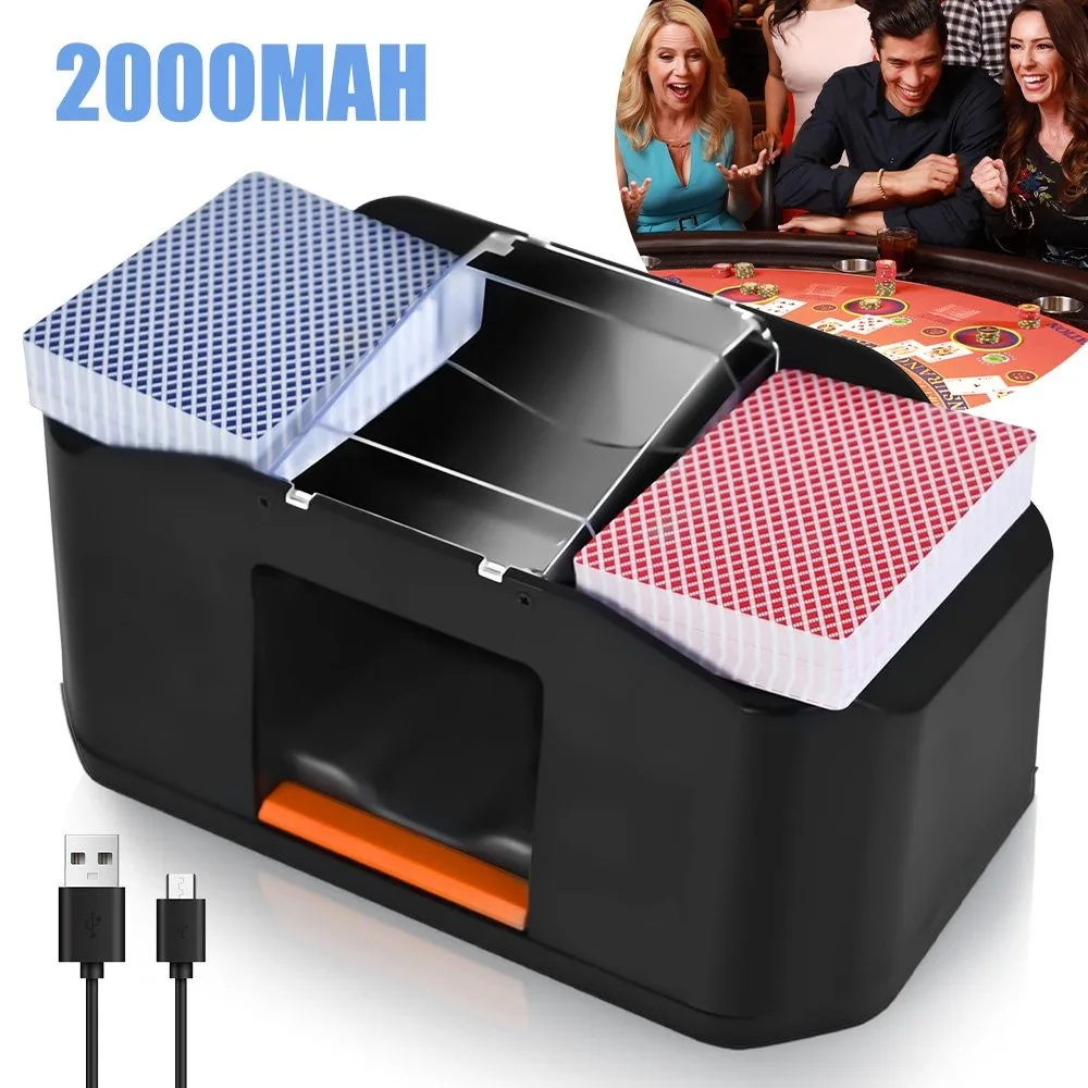 Mélangeur de cartes électrique avec moteur haute vitesse et faible bruit – Mélange 2 jeux de cartes (2000 mAh) pour Texas Hold'em, Poker, Blackjack et jeux à domicile |   Mélangeur de cartes automatique pour des tirages aléatoires et fluides et des soirées de jeu amusantes