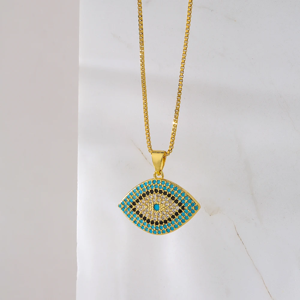 Vintage Bohemian Female Party Jewelry 2022 Trendy Cubic Zirconia Inlay Evil Eye Pendant Gold/Silver Color Necklace For Women view 5