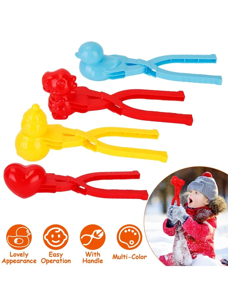 4Pcs Snowball Makers Set Clip Snow Molds Toys Beach Sand Toy with Handle for Snow Fight Winter Activities