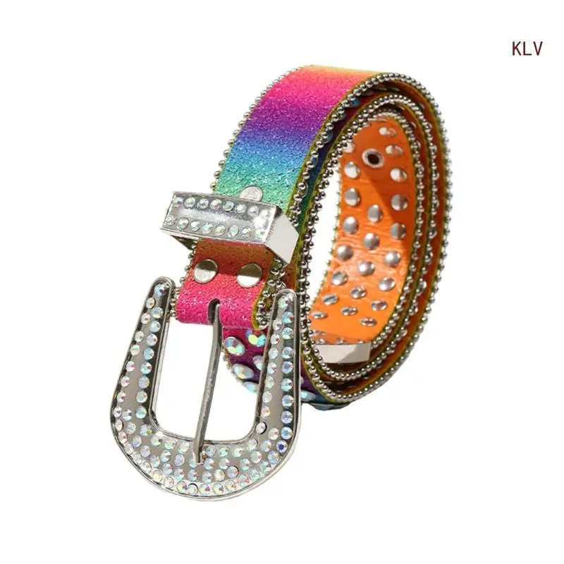 

Rainbow Color Belt for Motorcycle Enthusiasts Adjustable Belt for Cowboy Cowgirl Teens Rock Fans Waistband 6XDA