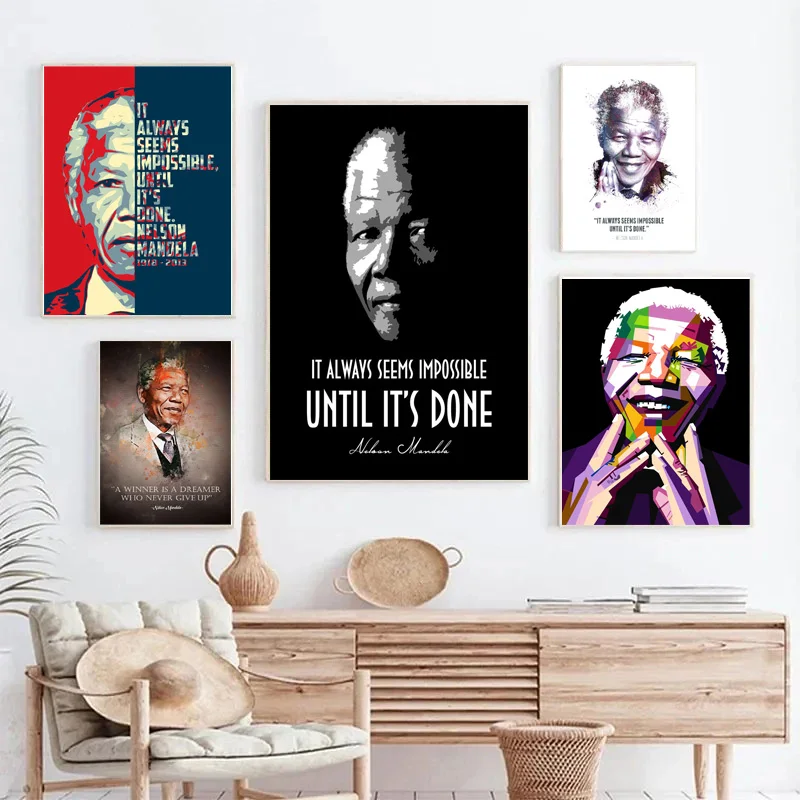 Office Study Bar Nelson Mandela Portrait Great Leader Gift Poster Prints Canvas Painting Wall Art Picture Living Room Home Decor