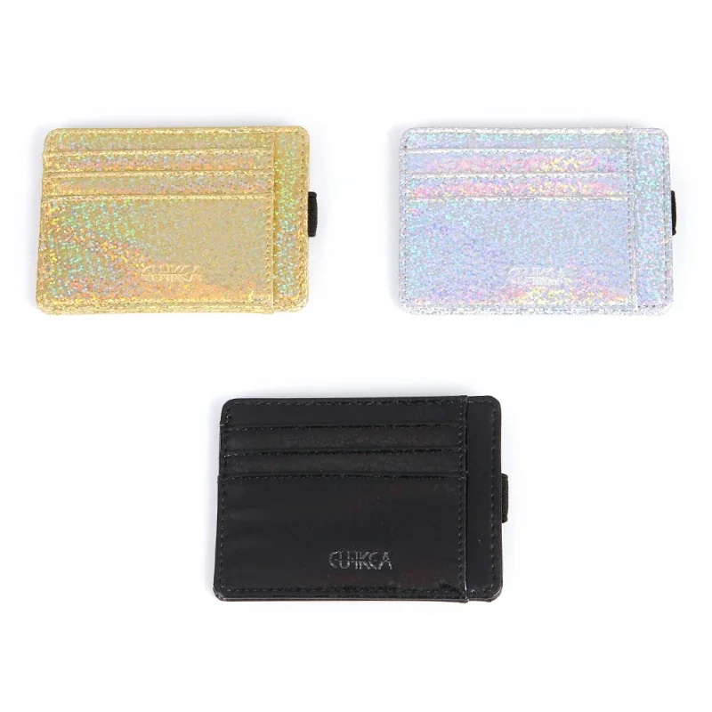 New PU Laser Women's Coin Purse Sequin Card Holder Short Elastic Card Holder ID Card Holder Wallet for Women