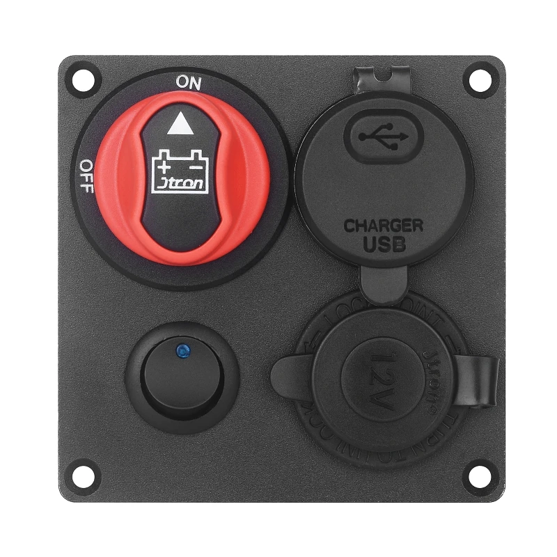 Car combination panel battery switch power off Type-C USB QC3.0 car charging socket