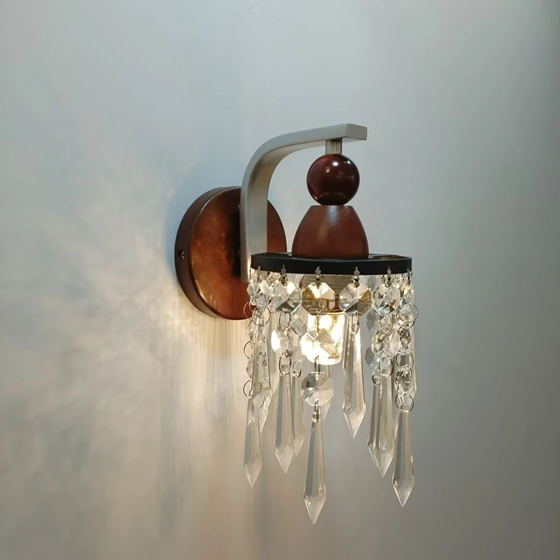 

Vintage Walnut Wood Color Wall Lights Clear Glass Wall Lamps LED E27 Living Room Study Stair Hallway Entrance Aisle Indoor Light