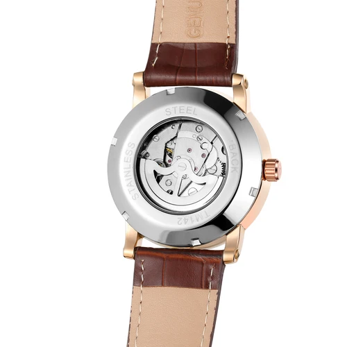 Imagen 2 del producto Reloj con correa de cuero para hombre, accesorio masculino de pulsera con movimiento mecánico, cuerda automática, esfera grande, marca de lujo famosa, 2024