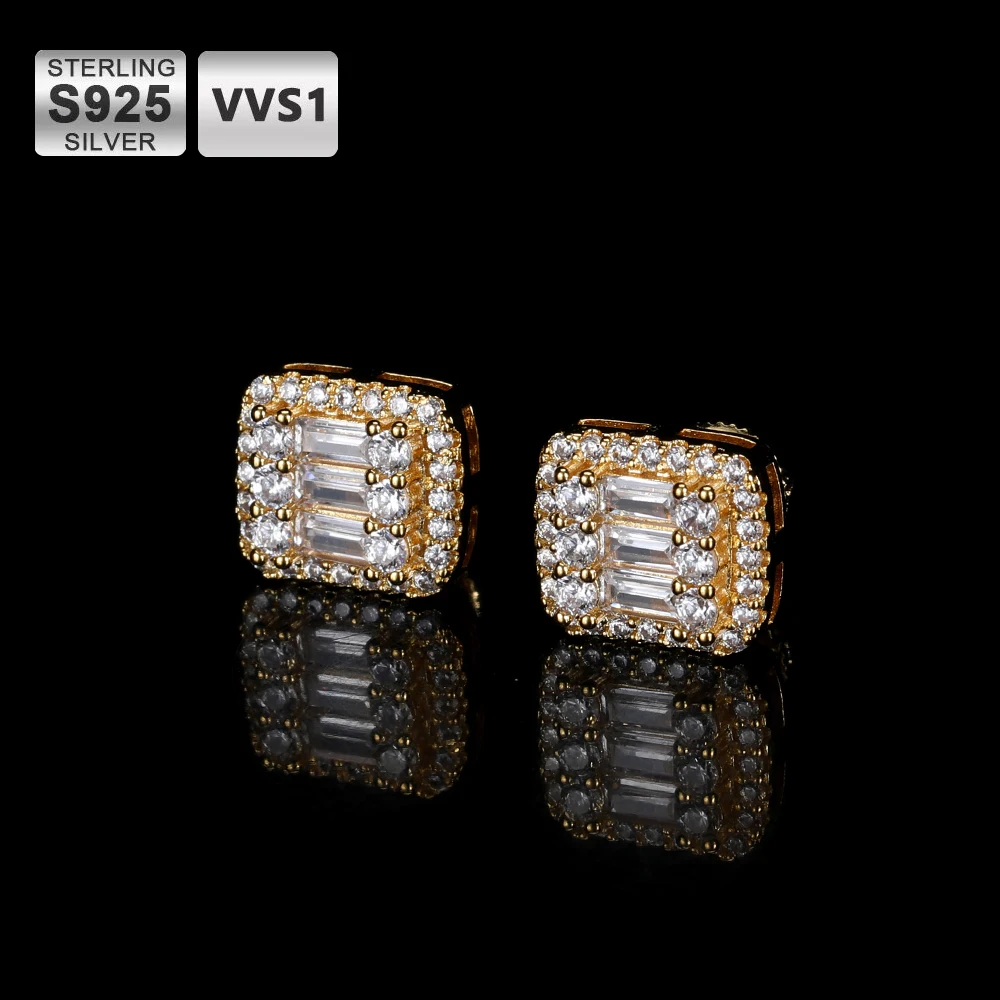 

ICEBLING GRA VVS Rectangular Earrings Emerald Cut Moissanite Diamond 925 Silver Stud Earrings for Women Engagement Jewelry