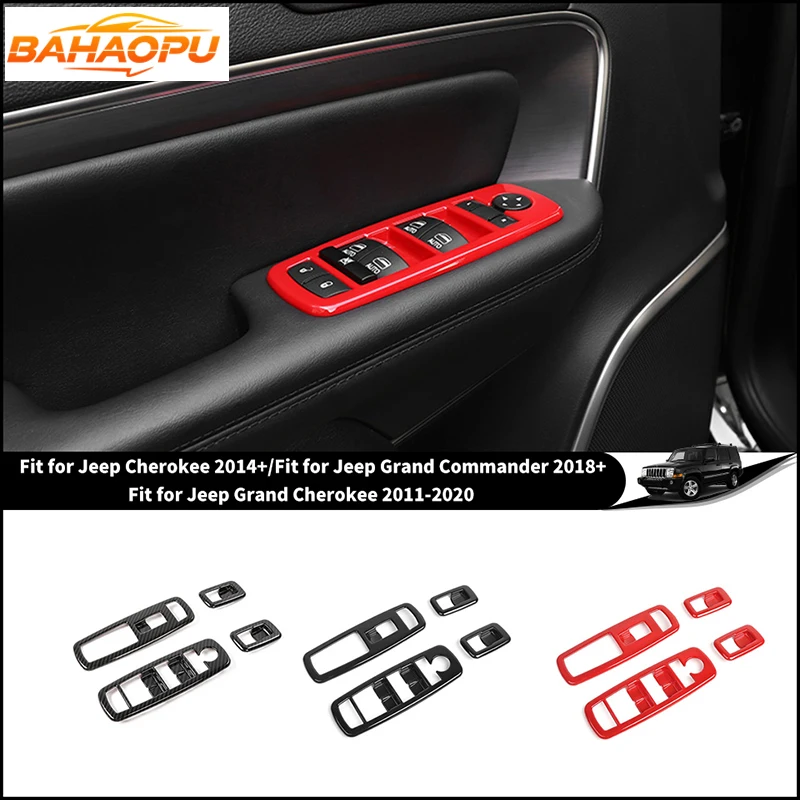 Car Window Button Trim Ring Cover for Jeep Cherokee 2014 Up for Jeep Grand Commander 2018 Up for Jeep Grand Cherokee 2011-2020