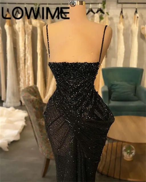 Sexy Black Long Evening Dresses 2023 Sparkly Sequins Crystal Wedding Party Dress Glitter Formal Mermaid Gowns Vestidos De Gala