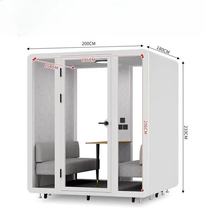 -For Privacy Soundproof Indoor Mobile Work Space Noise Reduction Larger Meeting Office Pod Booth for 2-8 People&