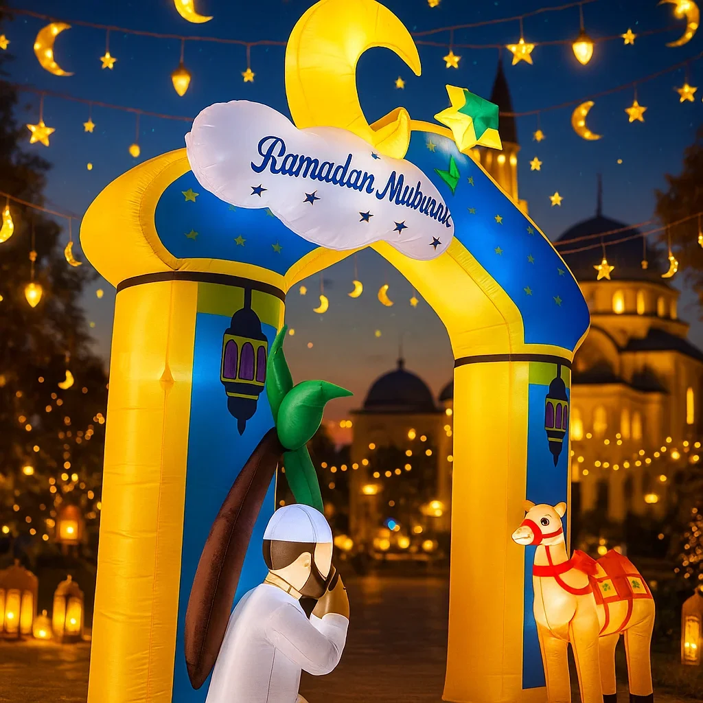 ซุ้มประตูเป่าลมตกแต่งเทศกาลอีดและรอมฎอนสำหรับชาวมุสลิม ขนาด 3.1 เมตร/10 ฟุต ของตกแต่งสวนแบบ DIY พร้อมไฟ LED ของขวัญสำหรับเทศกาล