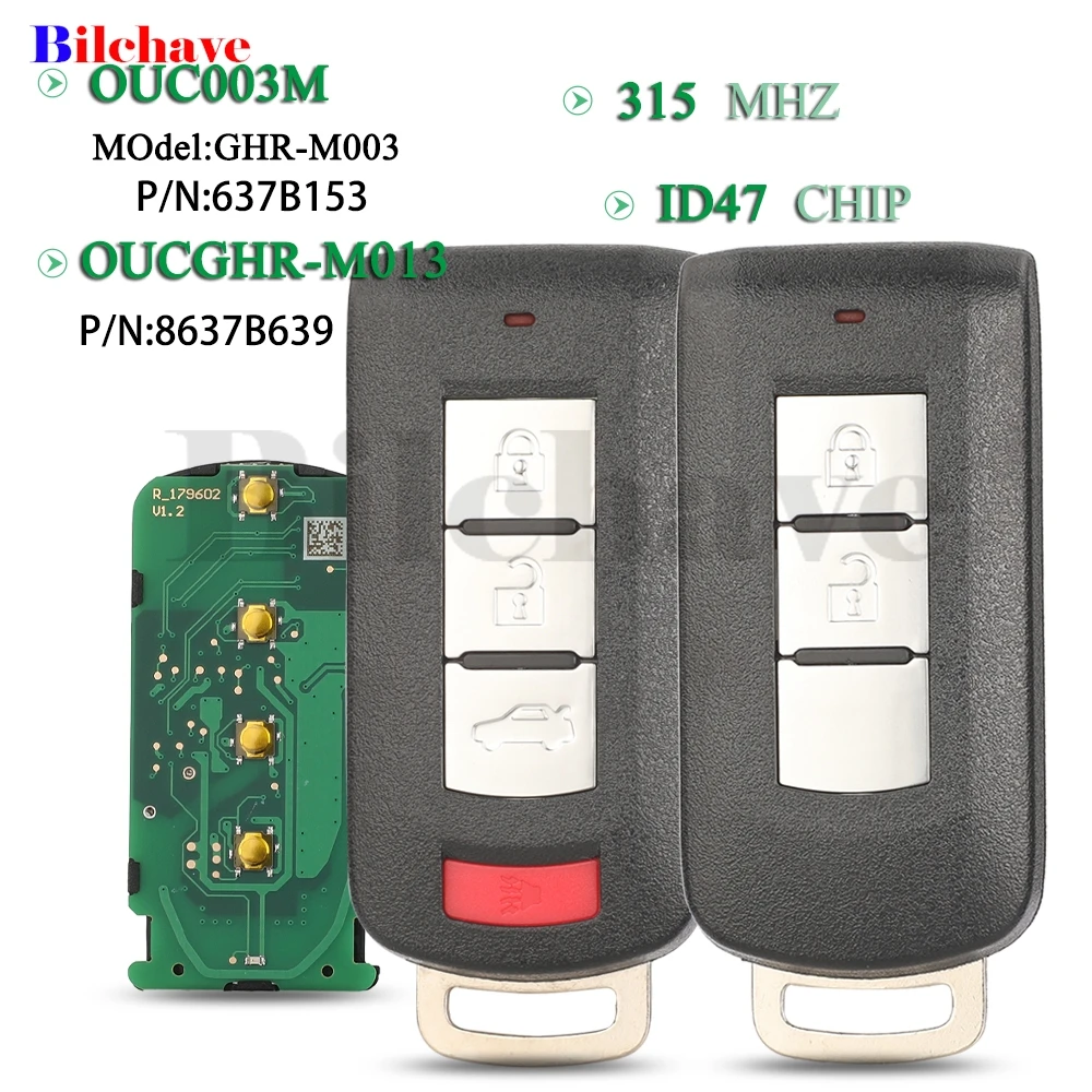 jingyuqin OUC003M GHR-M003/OUCGHR-M013 ID47 Chip 315MHZ 8637B639/153 Smart Car Key For Mitsubishi Mirage Eclipse Cross 2013-2024