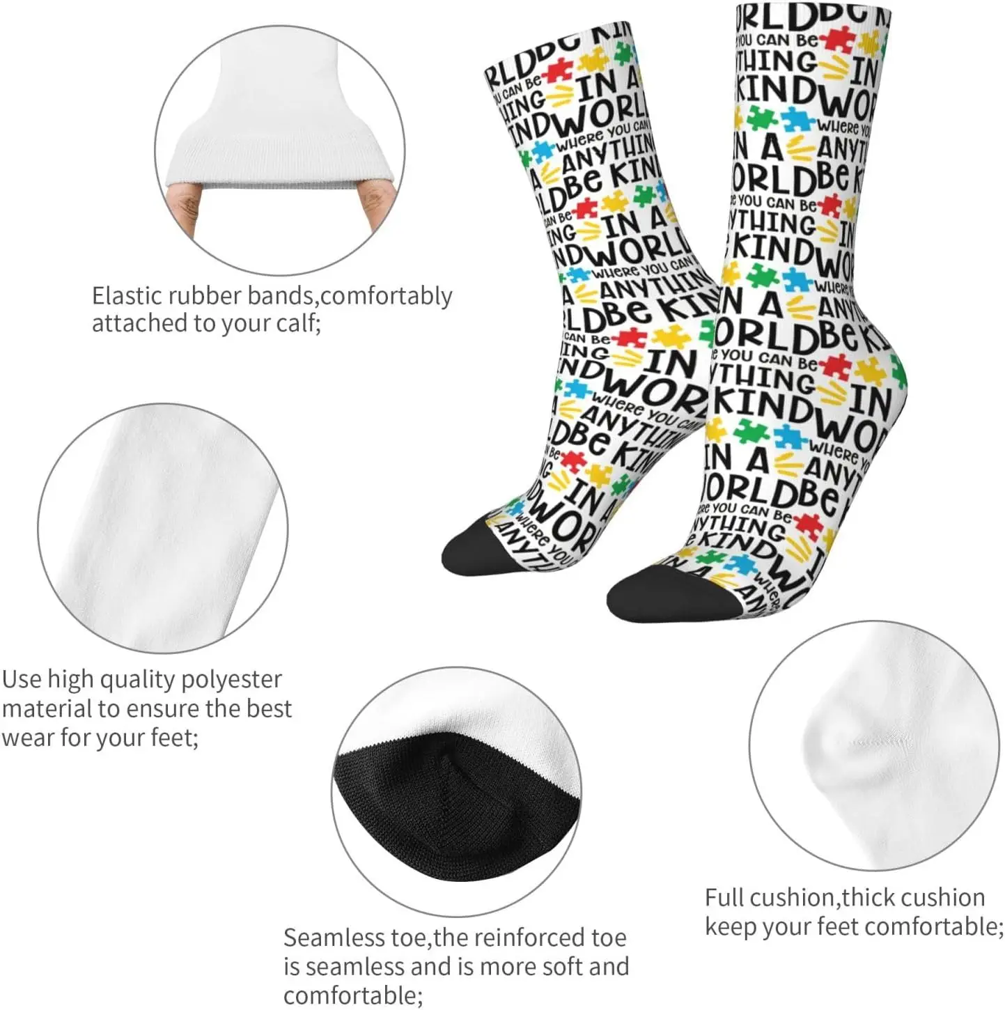 التوحد الجوارب مضحك التوحد الوعي الجوارب تخزين للكبار النساء الرجال المراهقين التوحد الهدايا تنفس عدم الانزلاق الرياضة #5