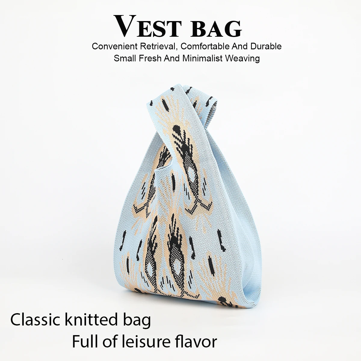 Mysterious Pattern Retro Exquisite Patterned Knitted Handbag, Breathable Crochet Lightweight Foldable Portable Bag for Carrying Mobile Phones, Umbrellas, Cosmetics, Lipstick, Suitable for Commuting, Shopping, Picnics, Fashionable Holiday Accessories