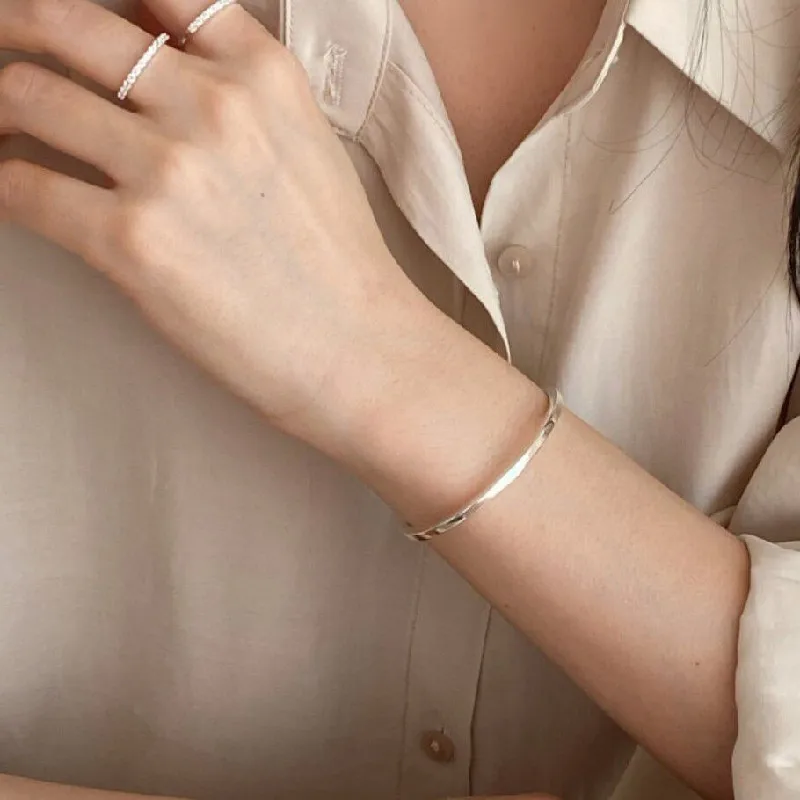 Buyee Armreif aus 925er-Sterlingsilber, weiblich, klassisch, Kreis, Polieren, einfacher offener Armreif für Damen und Herren, modischer edler Schmuck – Detail 11