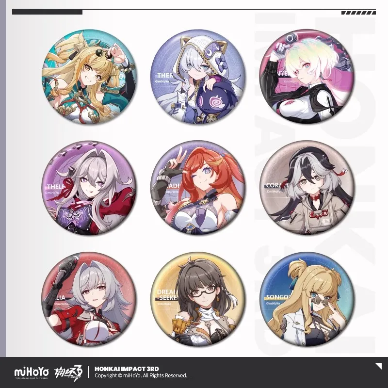 miHoYo HonkaiImpact3 Official Anime & Game Peripherals Part 2 Ripcord Series 58mm Tinplate Badge DIY Brooch Accessory Gift