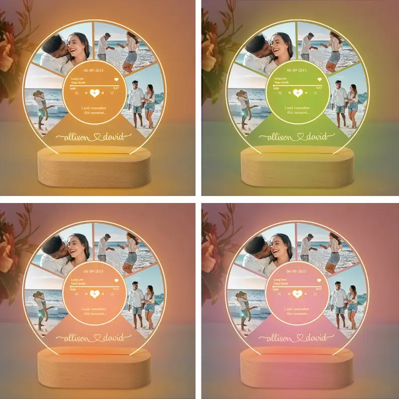 Personalized Spotify Plaque Custom Anniversary Couples Gifts Acrylic Plaque with Night Light Spotify Song Photos Birthday Gifts