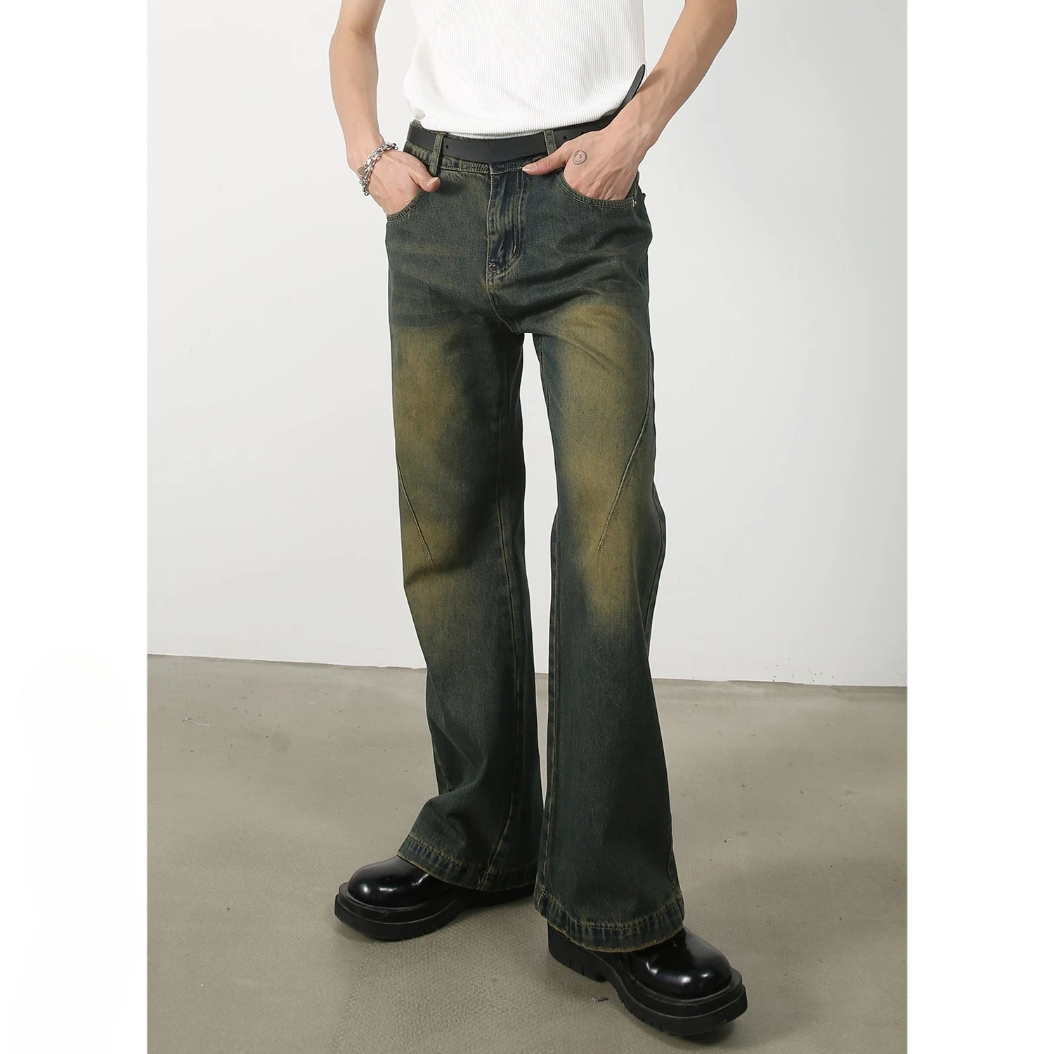 

Washed To Make Old Loose Micro-flared Jeans, Men's Four Seasons New Fashion Straight Wide-leg Pants, Casual Floor-length Jeans