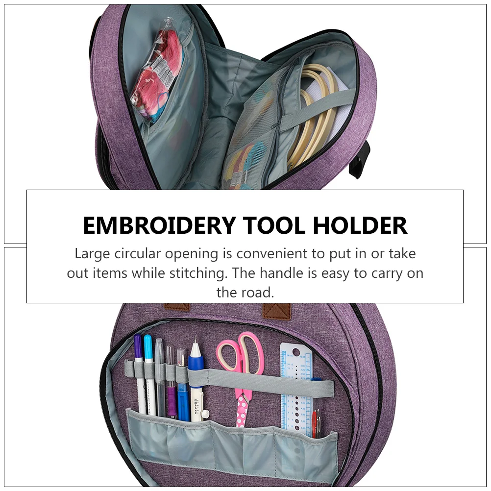 

1 pc Embroidery Tool Carrying Bag Multi Pocket Storage Organizer With Elastic Loops Zipper Pouch For Scissors Measuring Tape