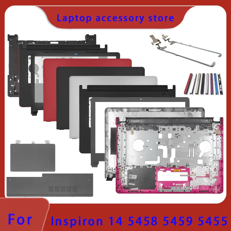 Novo para inspiron 14 5458 5459 5455 laptop tela lcd capa traseira, painel frontal, descanso para as mãos, dobradiça, touchpad capa inferior