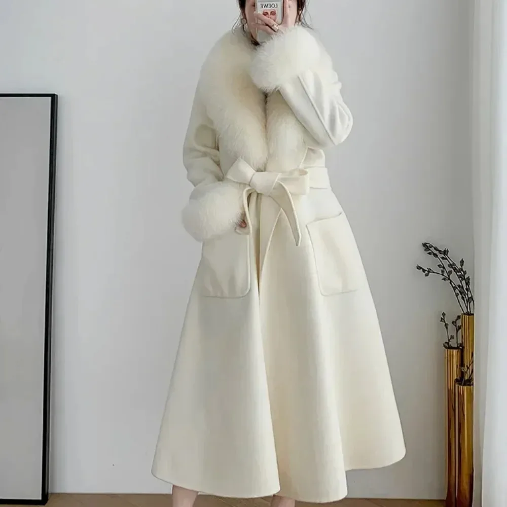 OFTBUY แคชเมียร์เสื้อขนสัตว์ 2024 ฤดูใบไม้ร่วงฤดูหนาวผู้หญิงสไตล์ฟ็อกซ์เสื้อขนสัตว์ใหญ่ขนสัตว์ยาวกระโปรงยาว Slim เสื้อยาว High Street