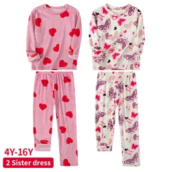 2-Piece Sisters Long-sleeved Trousers Suit girl Sweet And Lovely Home Clothes Teenagers Casual Round Neck Shirt Elastic Waist Pa