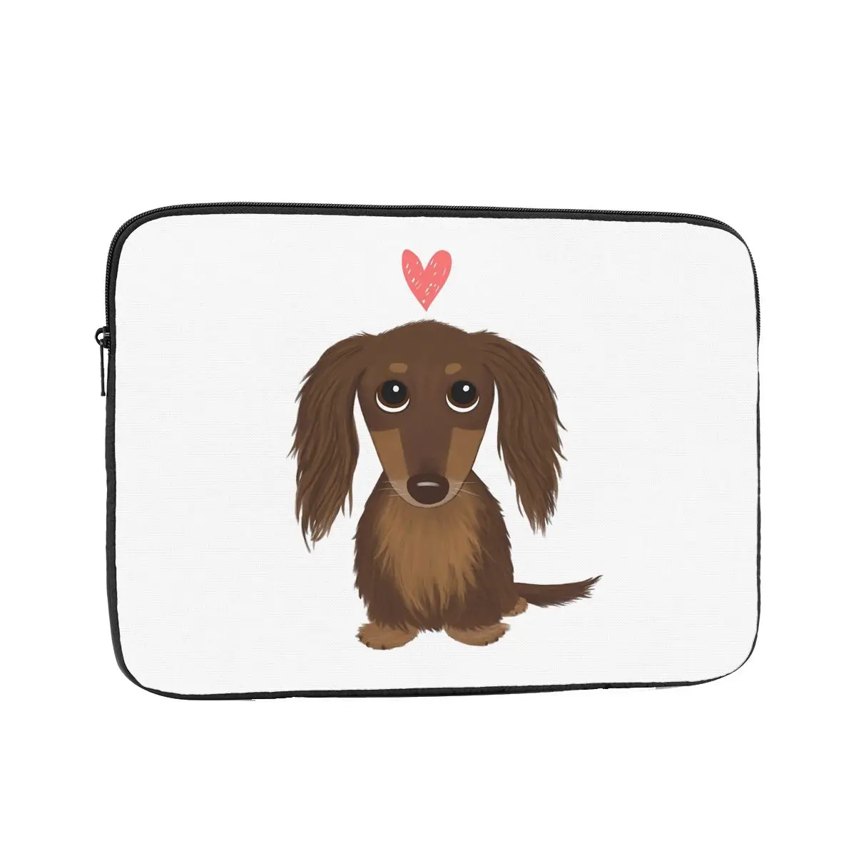 Lindo perro de pelo largo Chocolate Dachshund Wiener perro con corazón funda para portátil bolsa para portátil funda para tableta bolsa a prueba de golpes