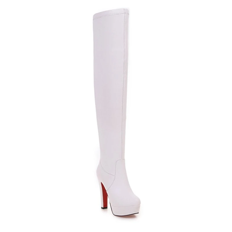 SIMLOVEYO Shoes Ultra High Heel over knee boots black  white platform booties BIg size 34- 48 view 2