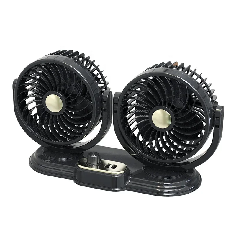 24V Stepless wind speed adjustable 12V double heads cabin fan for car vehicle marine boat RV semi truck accessories F624U