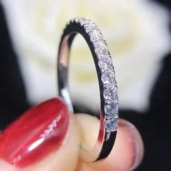 Solid 14K White Gold AU585 Platinum PT950 Luxury diamond ring half circle row diamond ring women with small diamonds flash