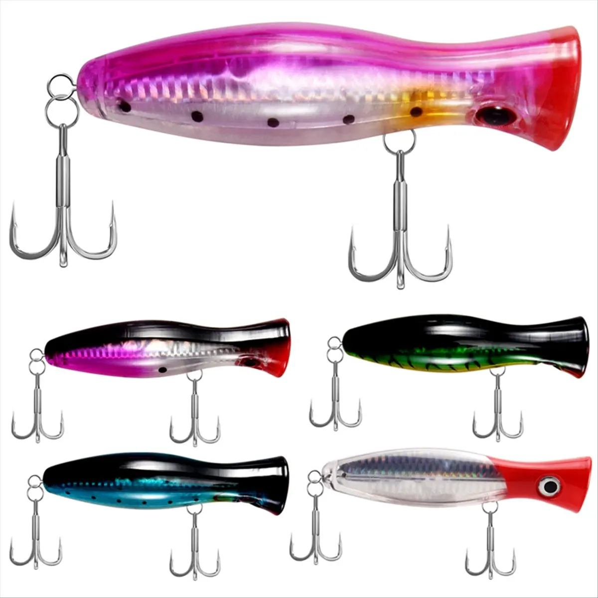 【STOCK】 Fishing Lures - Popper - Catching / Fishing Pack - Sea Fishing - 5 Pieces - 12.5cm and 40 Grams