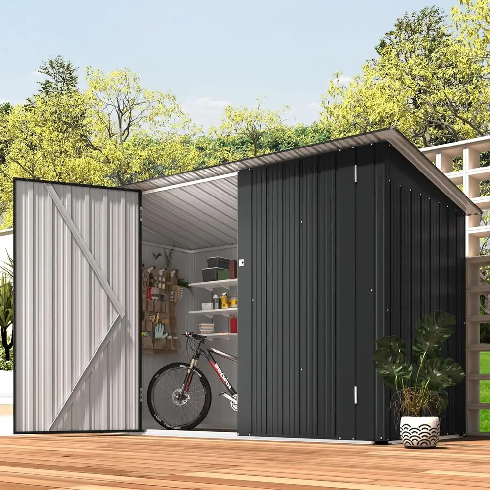 

7x3 Lean-to Shed for Outdoor Bike Storage and Weatherproof Metal Storage Cabinet in Dark Grey