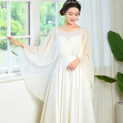 Solid Color Women Chiffon Cape Bolero Female Mariage Chalas Mujer Evening Wedding Bridal Wraps Cloak Shawl Peleryna Boda