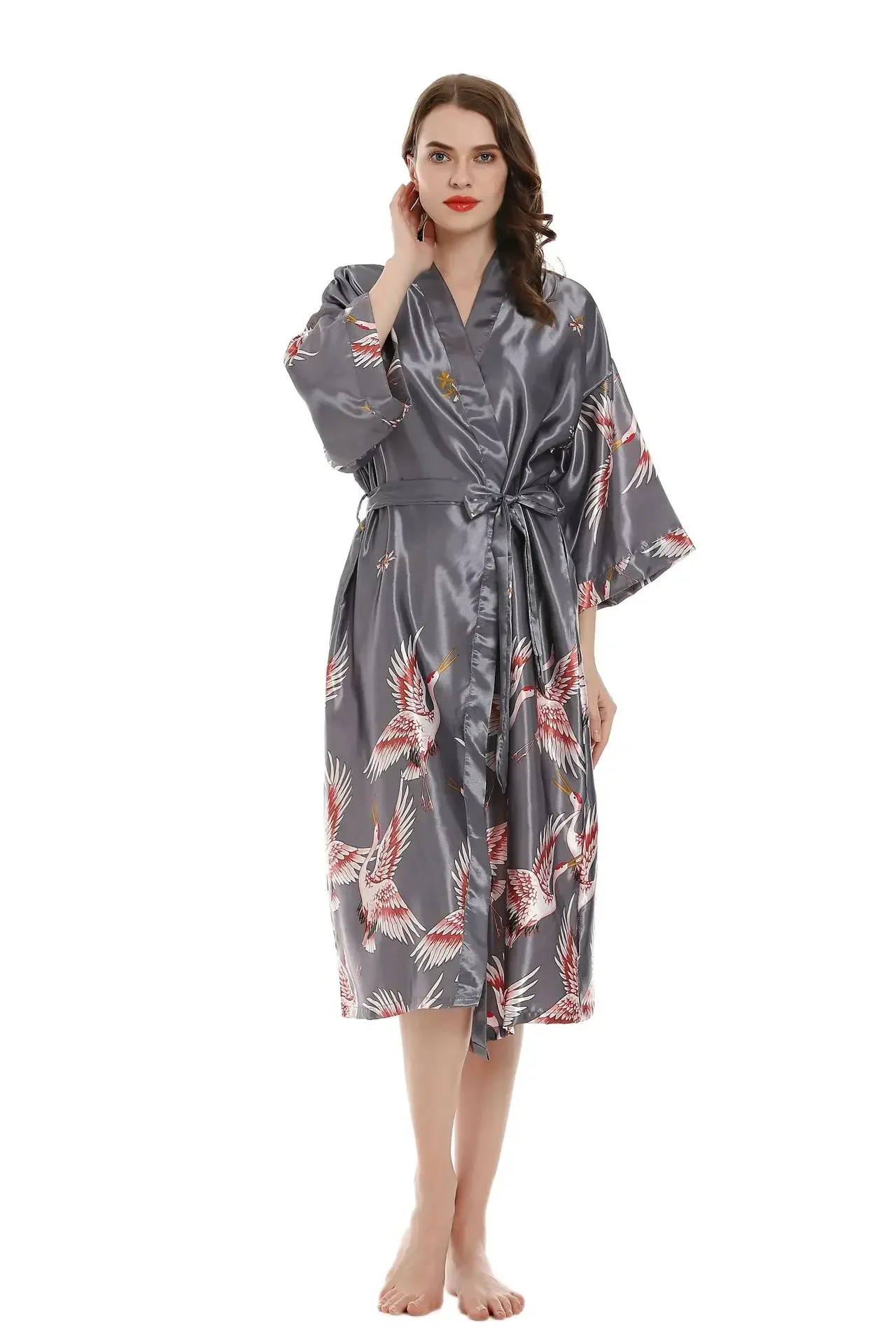 

Sexy Women Long Robe With Pocket Wedding Bride Bridesmaid Dressing Gown Rayon Kimono Bathrobe Large Size S-XXXL Night Dress