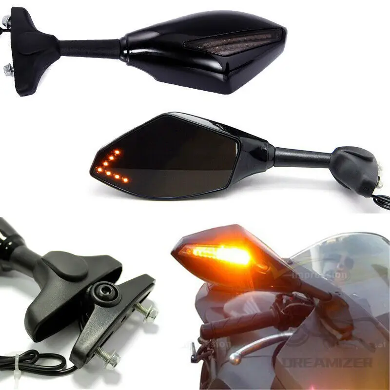 1 Pair Motorcycle LED Turn Signal Mirrors For HONDA CBR600RR 1000RR 500R SUZUKI  SXR1000 Hayabusa SV650S GSXR600 GSXR750