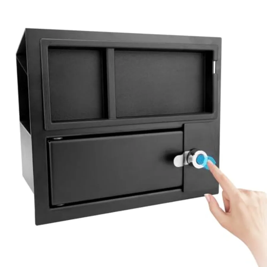 

Сейф-ящик для центральной консоли с замком по отпечатку пальца для Toyota Tundra 5.7L V8 2014-2021 годов, из нержавеющей стали, черный, надежное хранилище для ценностей