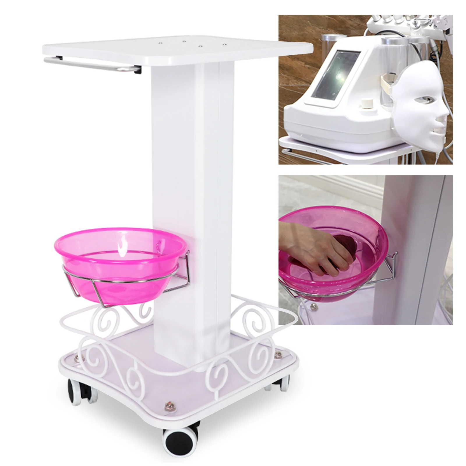 Salon Trolley Rolling Storage Cart Beauty SPA Machine Equipment Organizer Stand Holder with Stainless Steel Tray