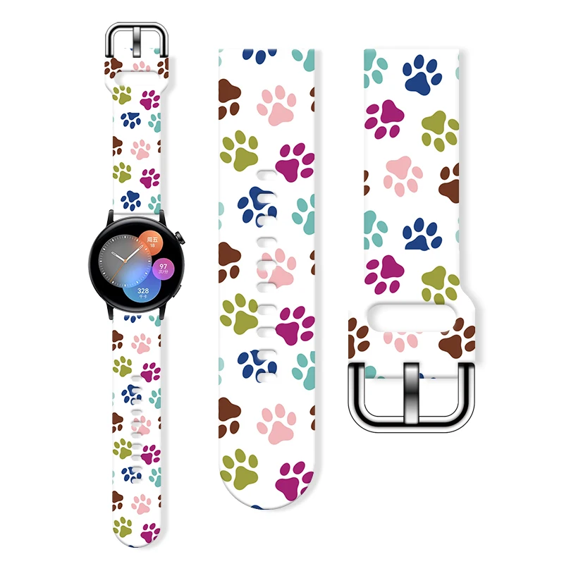 20mm 22mm Strap for Samsung Galaxy Watch 6/5 40mm 44mm with Animal Paw Prints Printed Band for Amazfit Balance 5Pro Bracelet