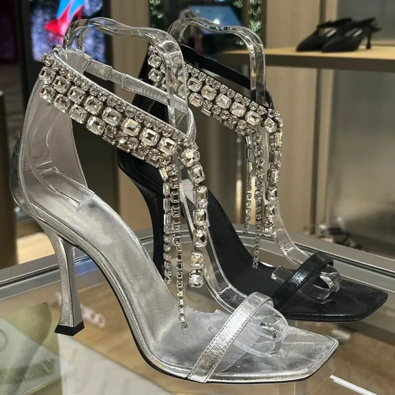 

Luxury High Heels for Women Summer Crystal Chain Open Toed Sandals High Heel Sandals Women Party Banquet Shoe Sandalias De Mujer