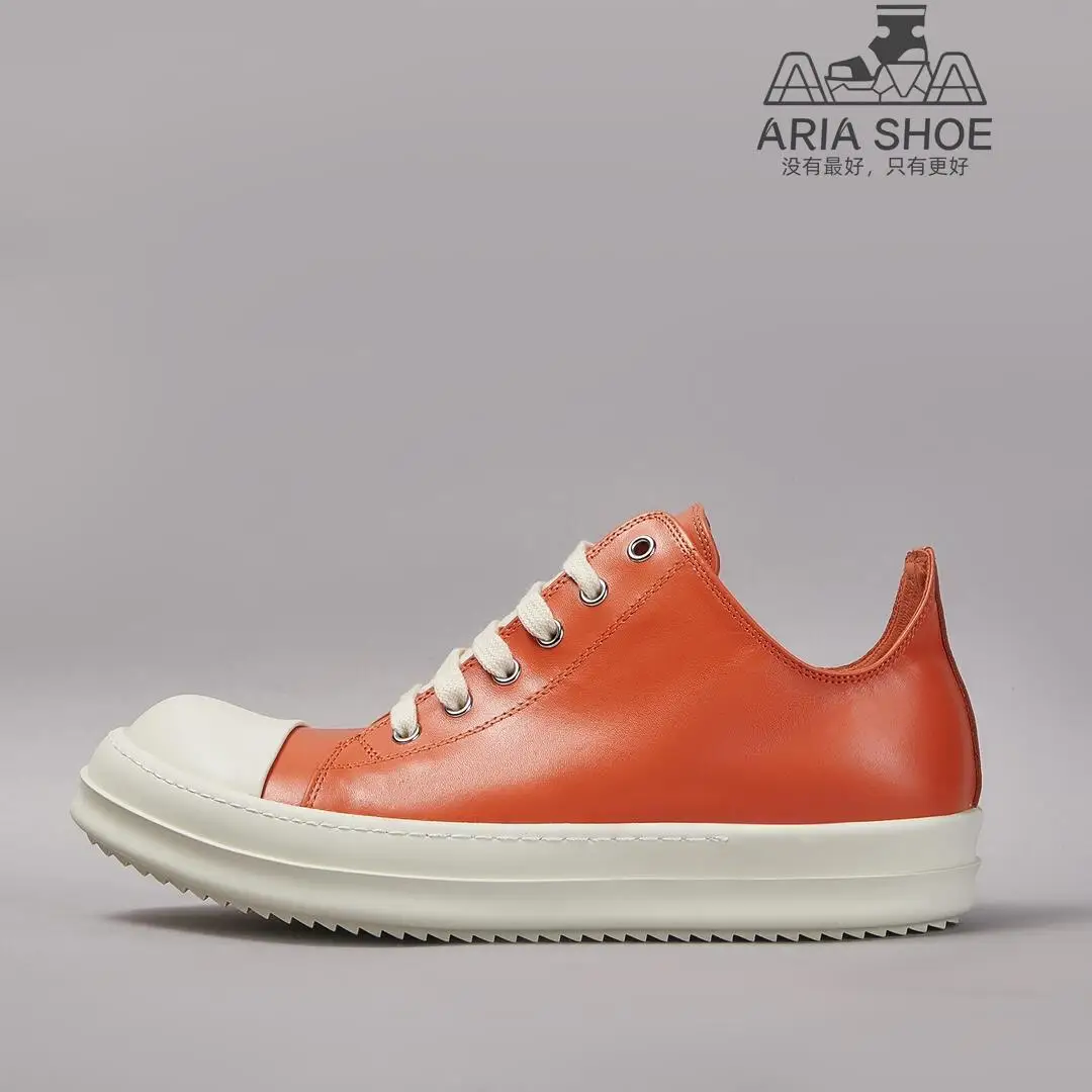 Ricks Quality Designer Classic Orange Cowhide Leather Lop-top Shoes Men Owens Casual Shoes Women RO Retro Style Luxury Sneakers