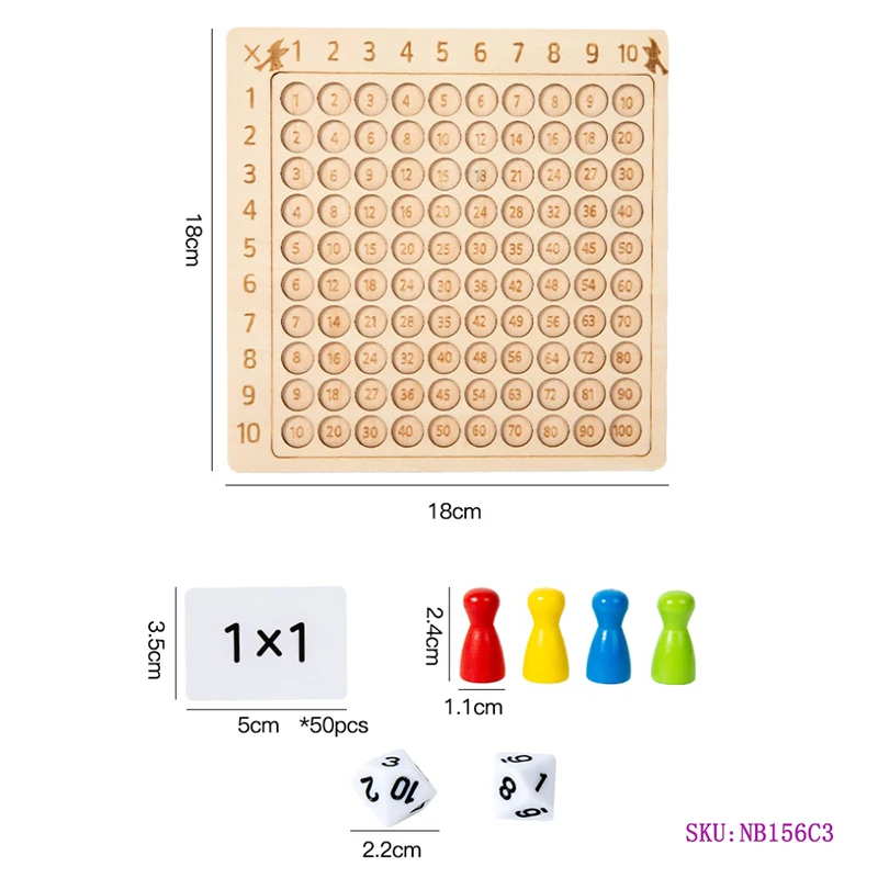 Jeu de société de Multiplication en bois Montessori pour enfants, jouets éducatifs d'apprentissage, comptage des mathématiques, cent planches de pensée interactive, 99