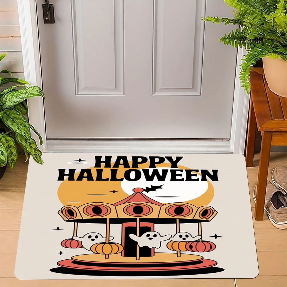 هالوين دائري شبح السجاد حصيرة بو لدغات الحلوى سلة مخيف DJ الموسيقى تصميم سجادة باب ديكور المنزل ترحيب حصيرة سجادة باب
