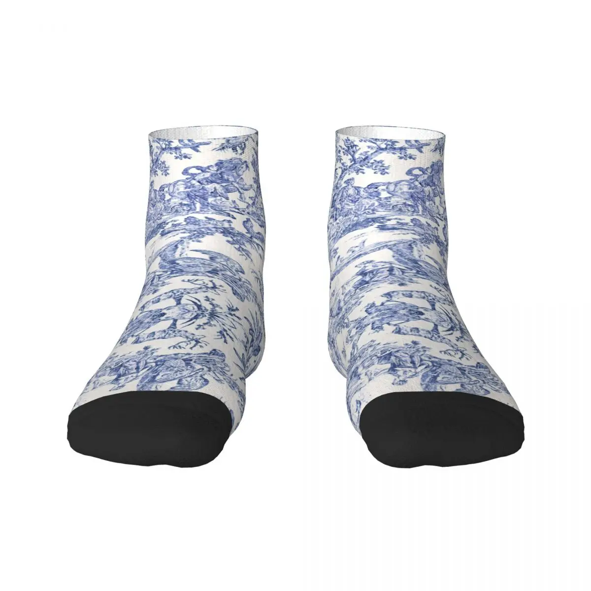 Custom Fun Printing Navy Blue Toile De Jouy Socks for Women Stretch Summer Autumn Winter French Countryside Floral Crew Socks