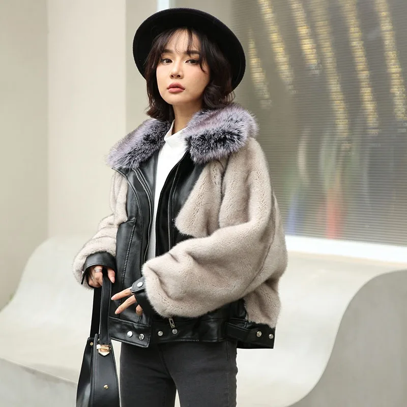 Women's Clothing Winter New Faux Fox Fur Coat PU Leather Patchwork Women's Loose Faux Mink Fur Jacket Fashion Comfortable